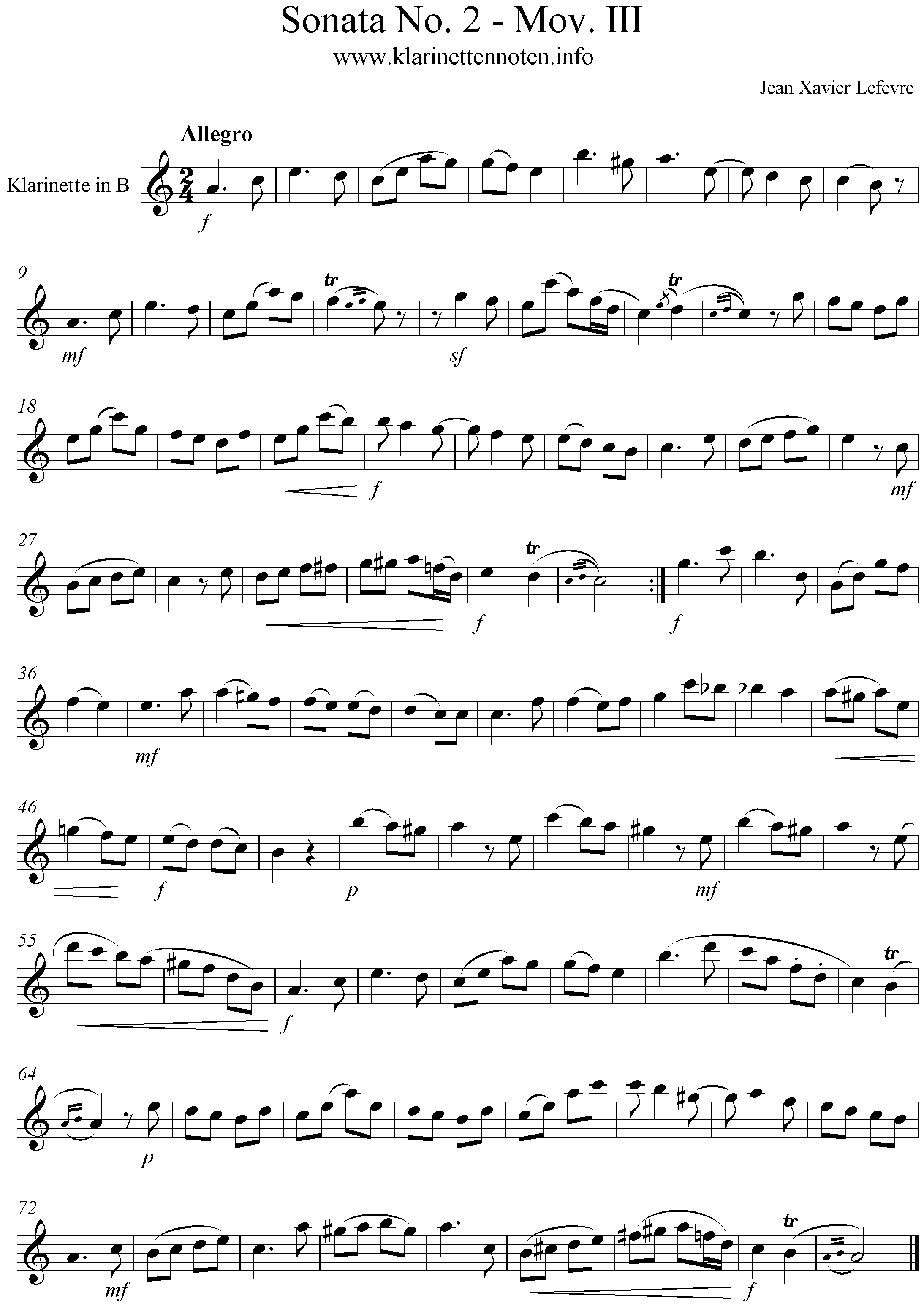 Lefevre Sonata No. 2 for Clarinet Mov. III Allegro